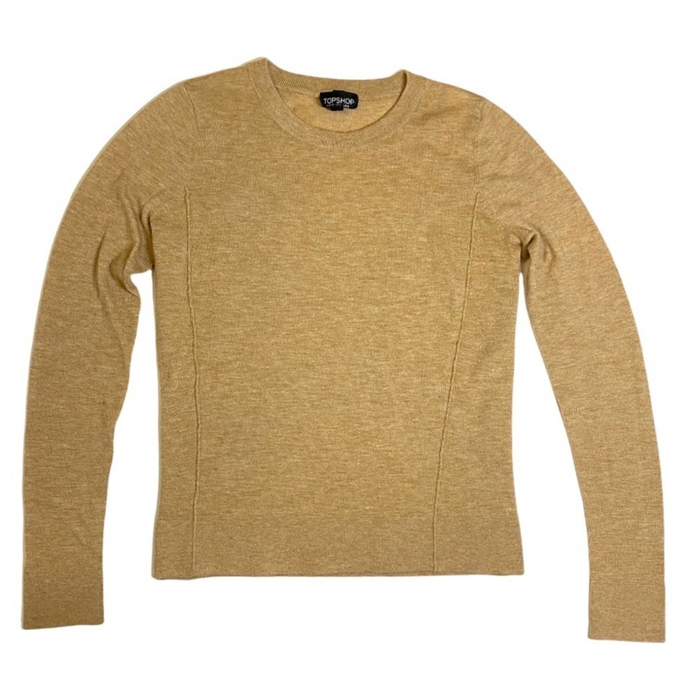 TOPSHOP Lightweight Pullover Crewneck Wool Blend Camel Sweater